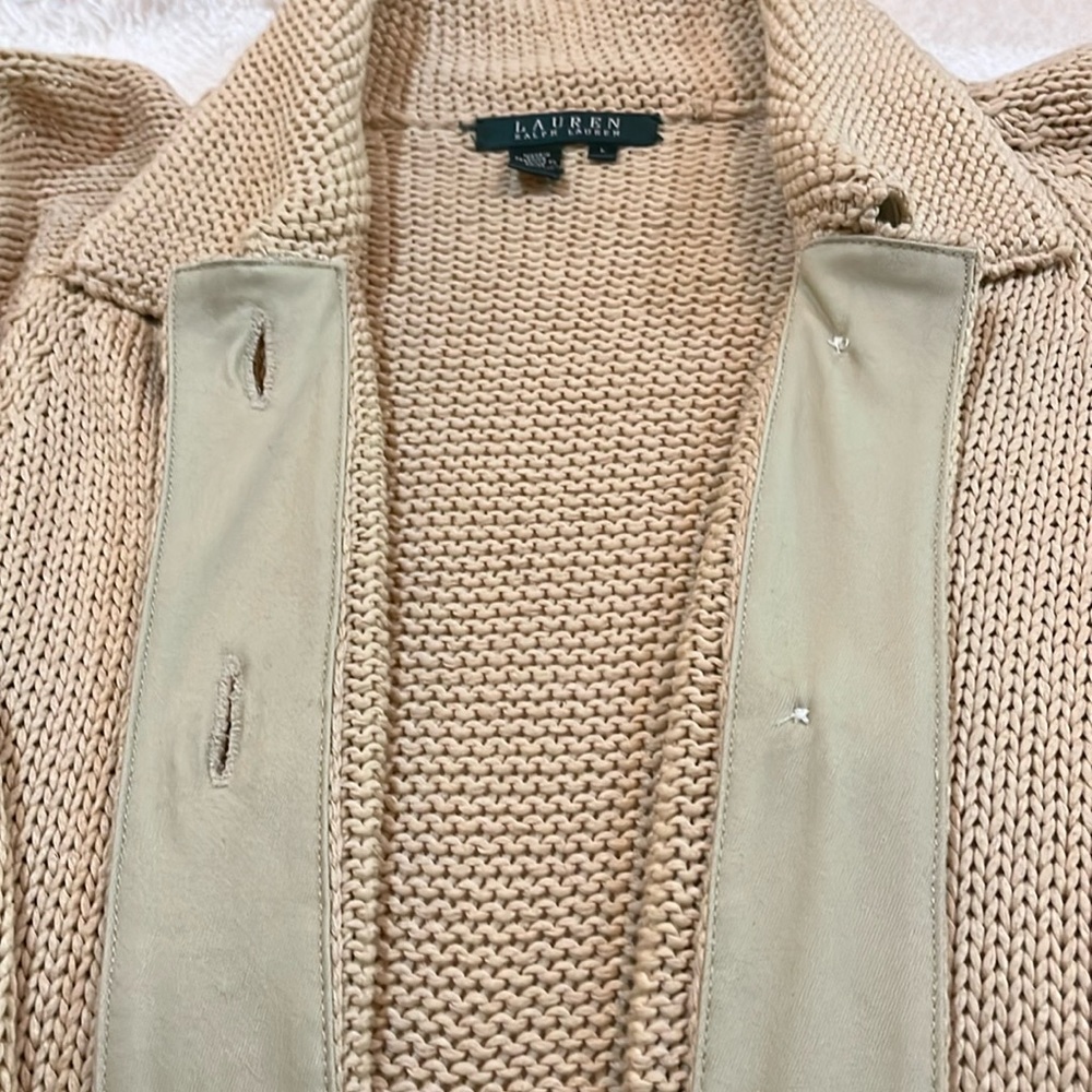 Ralph Lauren Chunky Knit 100% Cotton Wheat Colored Cardigan (L) SOLD SOLD SOLD - Picture 4 of 6